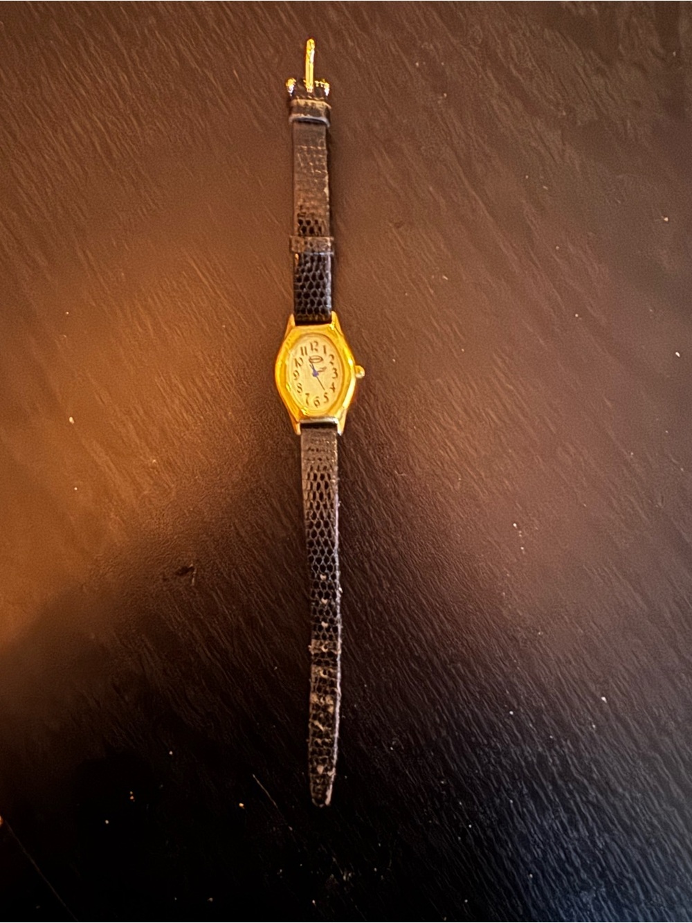 Guess Classic Gold-Tone Watch with Black Leather Strap